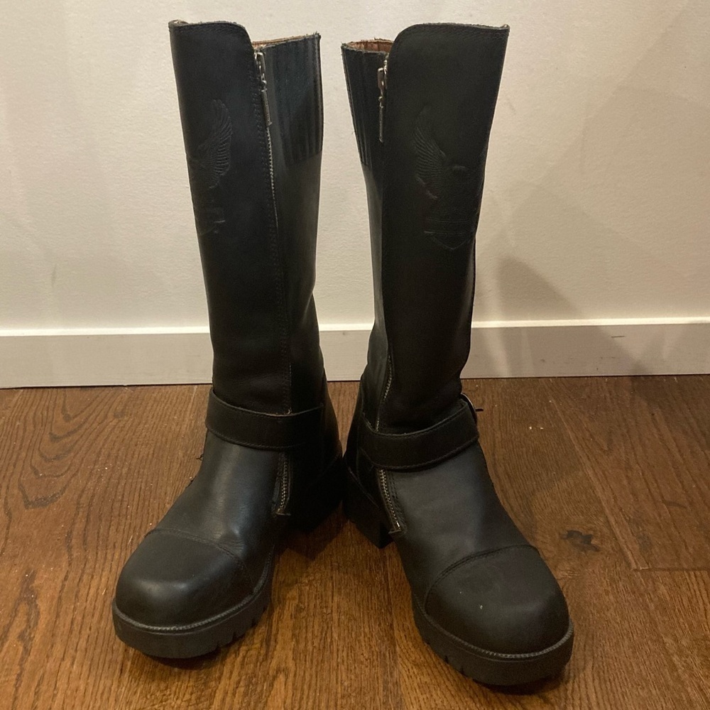 Harley-Davidson Black Tall Leather Motorcycle Boots